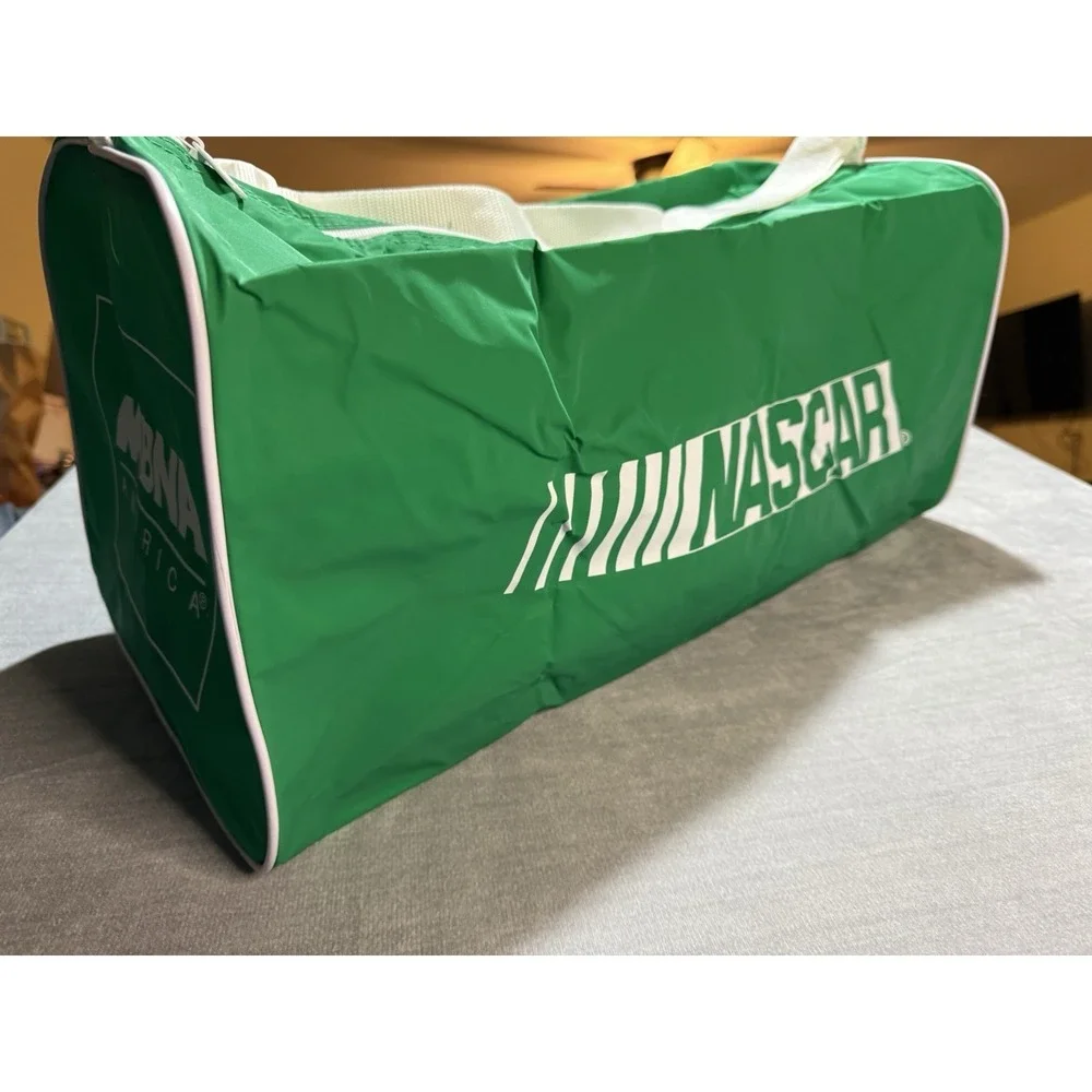 Vintage NASCAR MBNA Motorsports Green Vinyl Duffel Bag Racing Gym Travel Bag